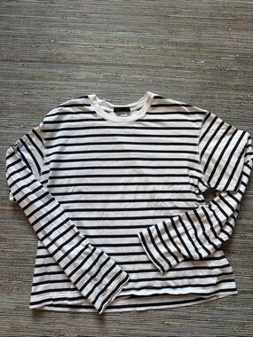 ATM Anthony Thomas Melillo White & Navy Striped Long-Sleeve Crewneck